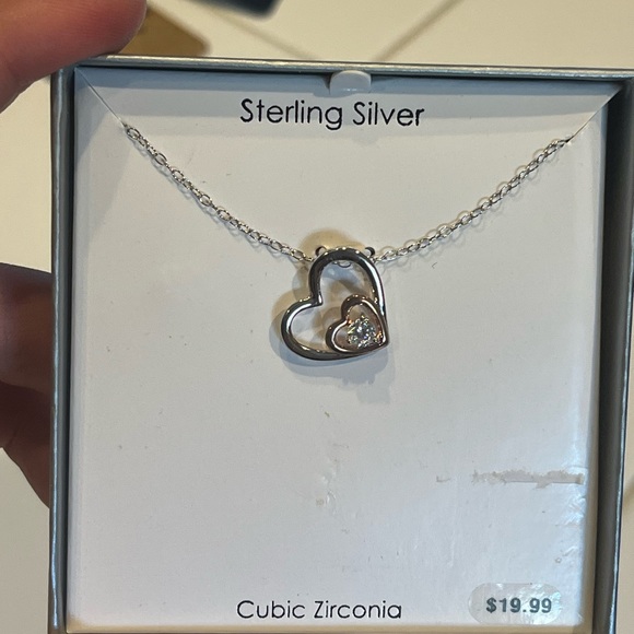 Double Heart Necklace Sterling Silver - Picture 2 of 2